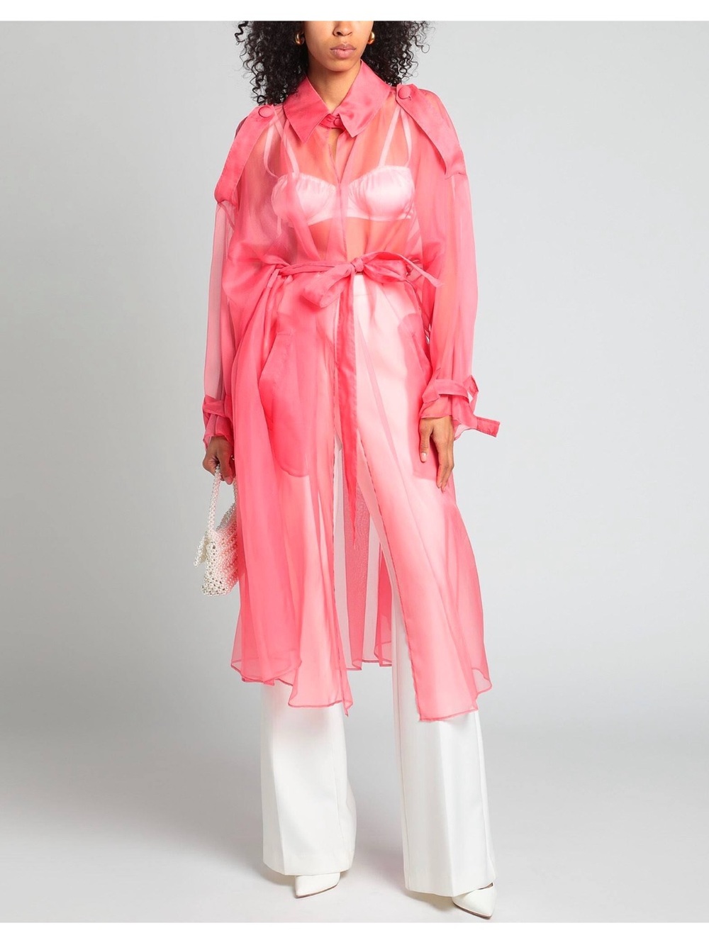 Dolce & Gabbana Sheer Coral Pink Tie-Waist Coat